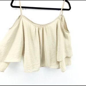 SHOW ME YOUR MUMU Champagne Flowy Fluttery Cropped Off Shoulders Top